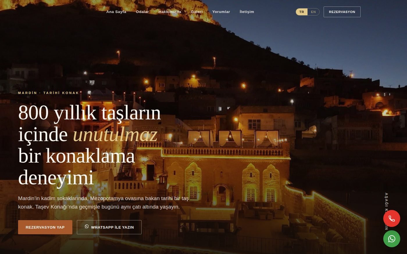 Butik konak oteli için hazırlanan demo web sitesi