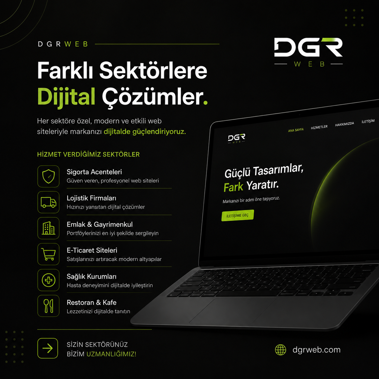 Sektörel çözümler tanıtım sayfası
